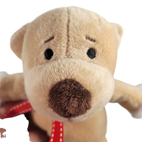 Plush Bear by Paris Presents 8" Tan Stuffed Animal Toy Red Bow Striped Mittens - Picture 4 of 7